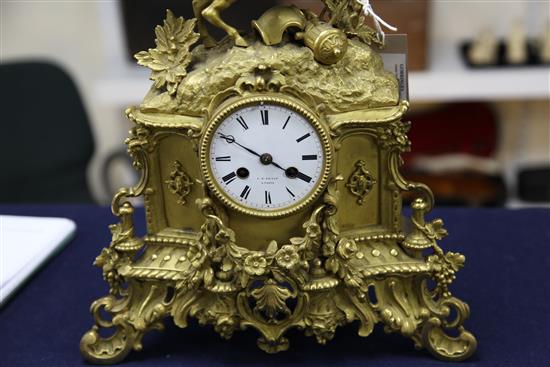 A 19th century French ormolu mantel clock, 14.5in.